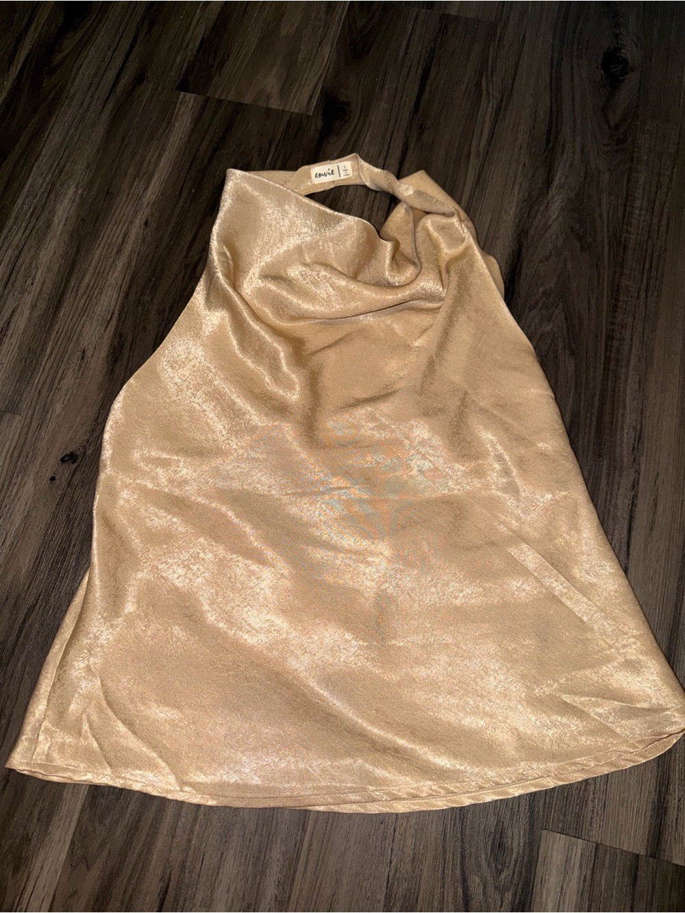 L'AGENCE Champagne Satin Cowl Halter Camisole